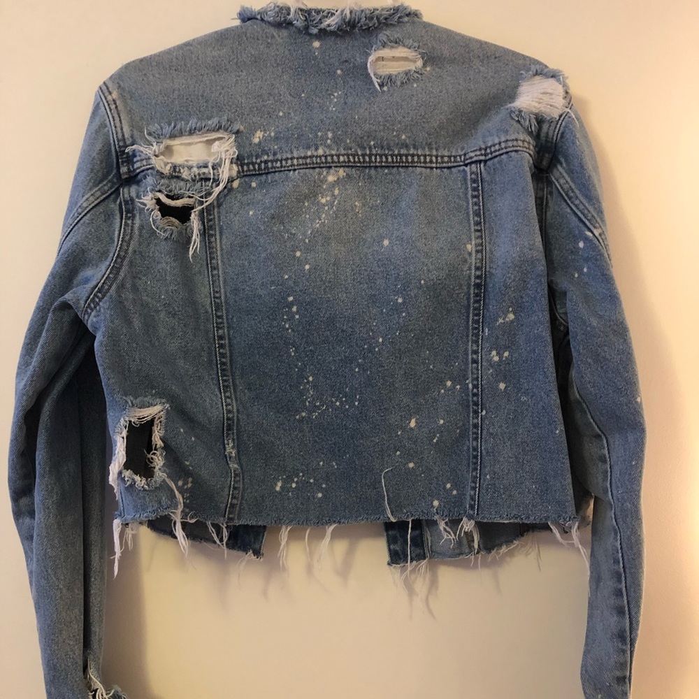 Zara Cropped Distressed Denim Jacket